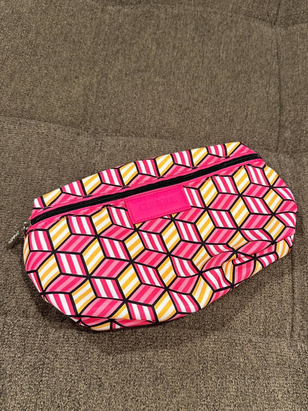 Clinique Pink Yellow Geometric Cosmetic Pouch
